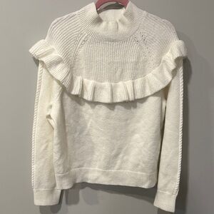 Ann Taylor Cream Ruffled Turtleneck Sweater